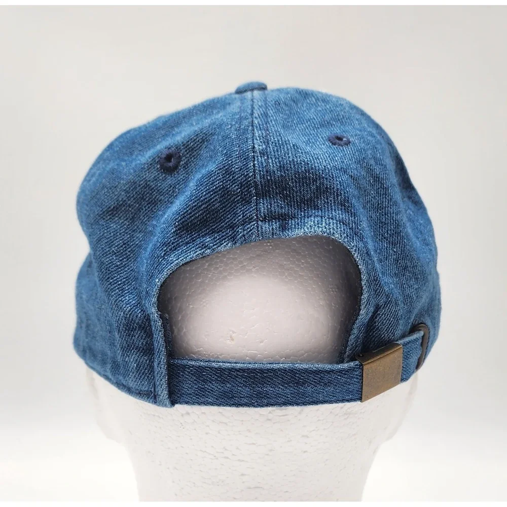 KB ETHOS VINTAGE DENIM DISTRESSED TRUCKER BASEBALL HAT CAP BULL SKULL PATCH